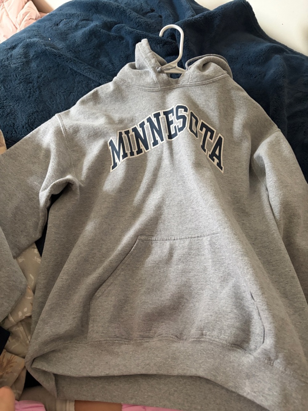 Gildan Grey Hoodie with Navy White Block Lettering